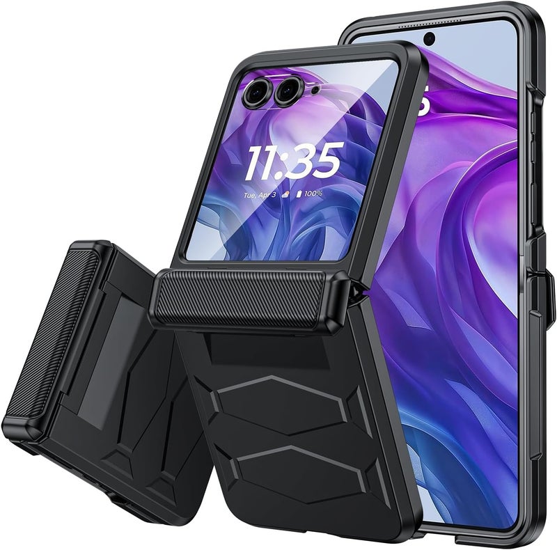 Vizvera for Motorola Razr+ (Plus) 2024 Case with Hinge Cover, Built-in Screen Protector Shockproof All-Inclusive Smartphone Cover Wireless Charging for Motorola Razr+ (Plus) 2024(Black) - Image 1